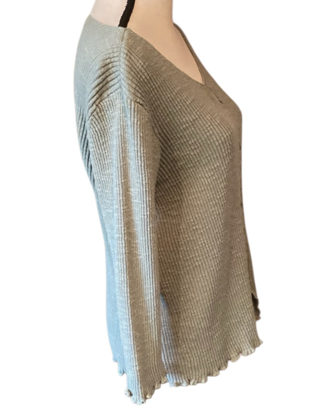 Vintage J Jill Ribbed Lettuce Hem Sweater Sage Green Cotton Y2K Minimalist Large - Picture 5 of 9